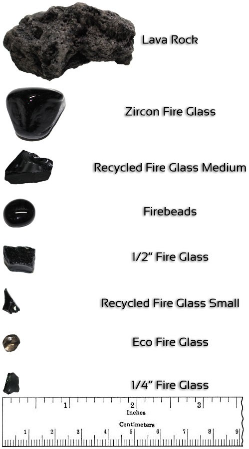 Fire glass and lava rock comparison chart