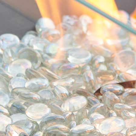 Crystal Fire beads in a fire pit table burner pan
